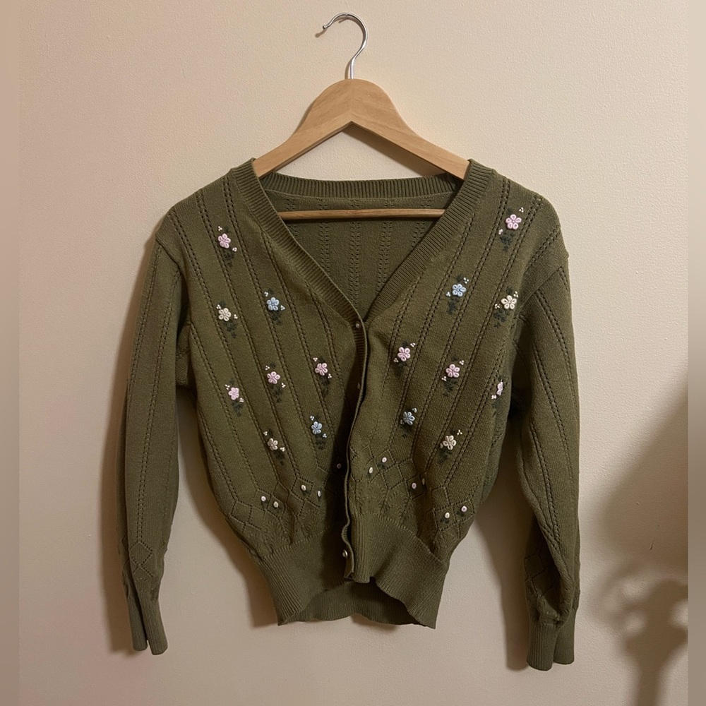 Simple Retro Green Cardigan